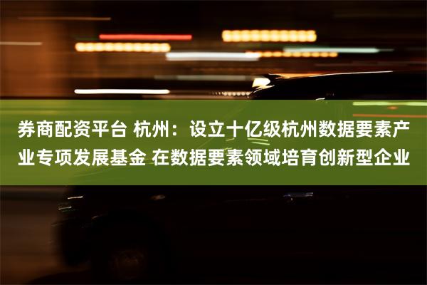 券商配资平台 杭州：设立十亿级杭州数据要素产业专项发展基金 在数据要素领域培育创新型企业